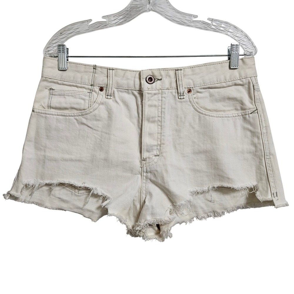 Free People Cut Off Denim Shorts Women 30 Cream High Rise Button Fly Boho Hippie